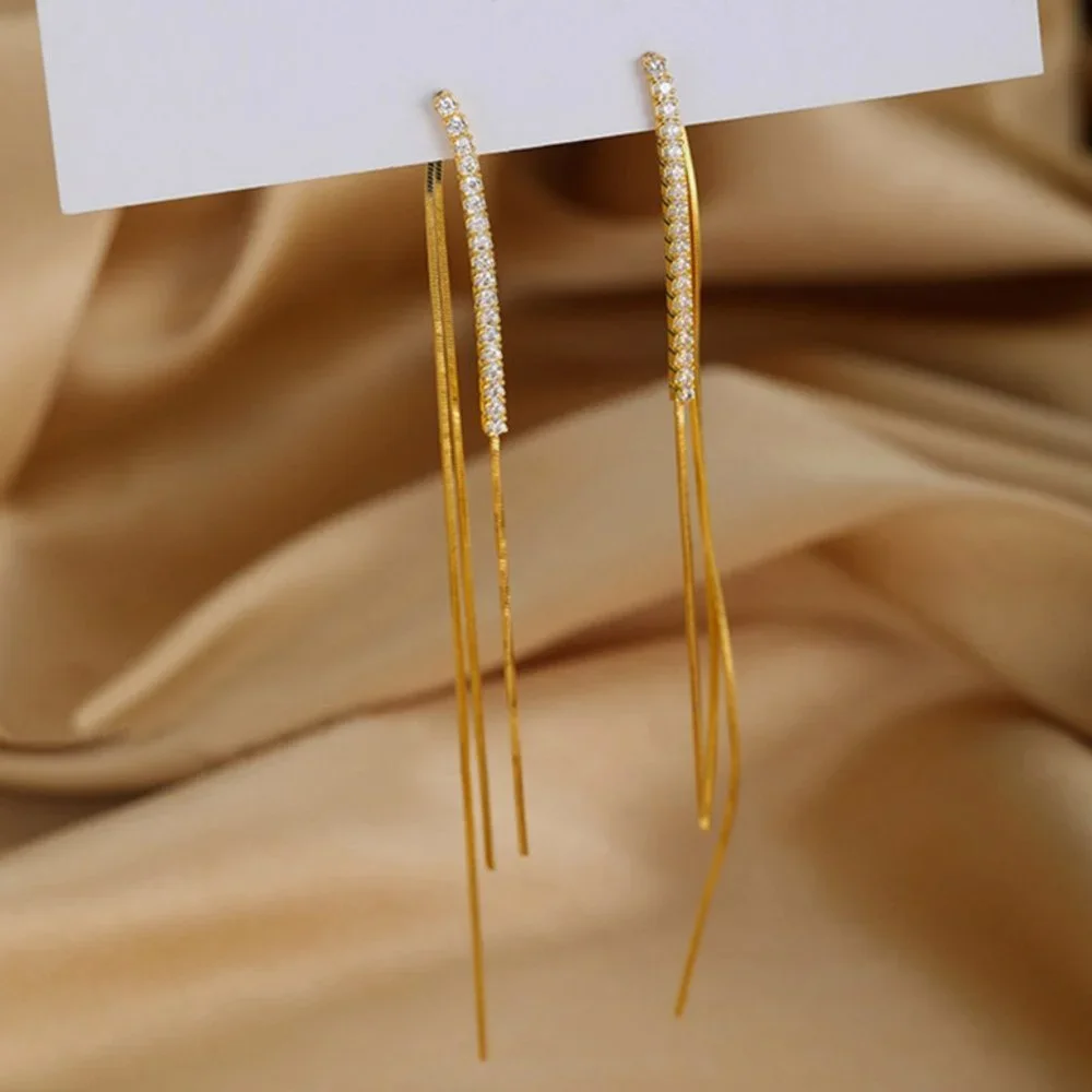 #NEW 925 Sterling Silver Diamond Chain Drop Earrings - Picture 8 of 8